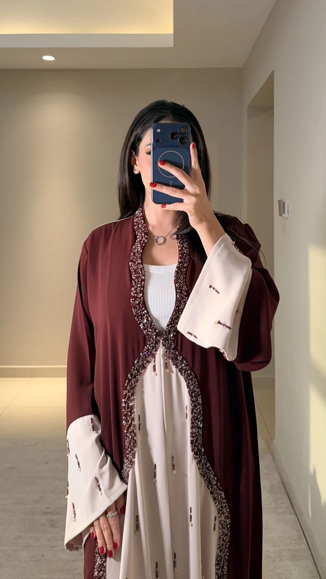 Aura  Abaya Maroon /beige - 2