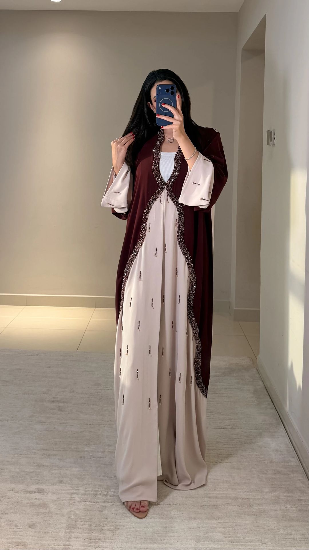 Aura  Abaya Maroon /beige - 3