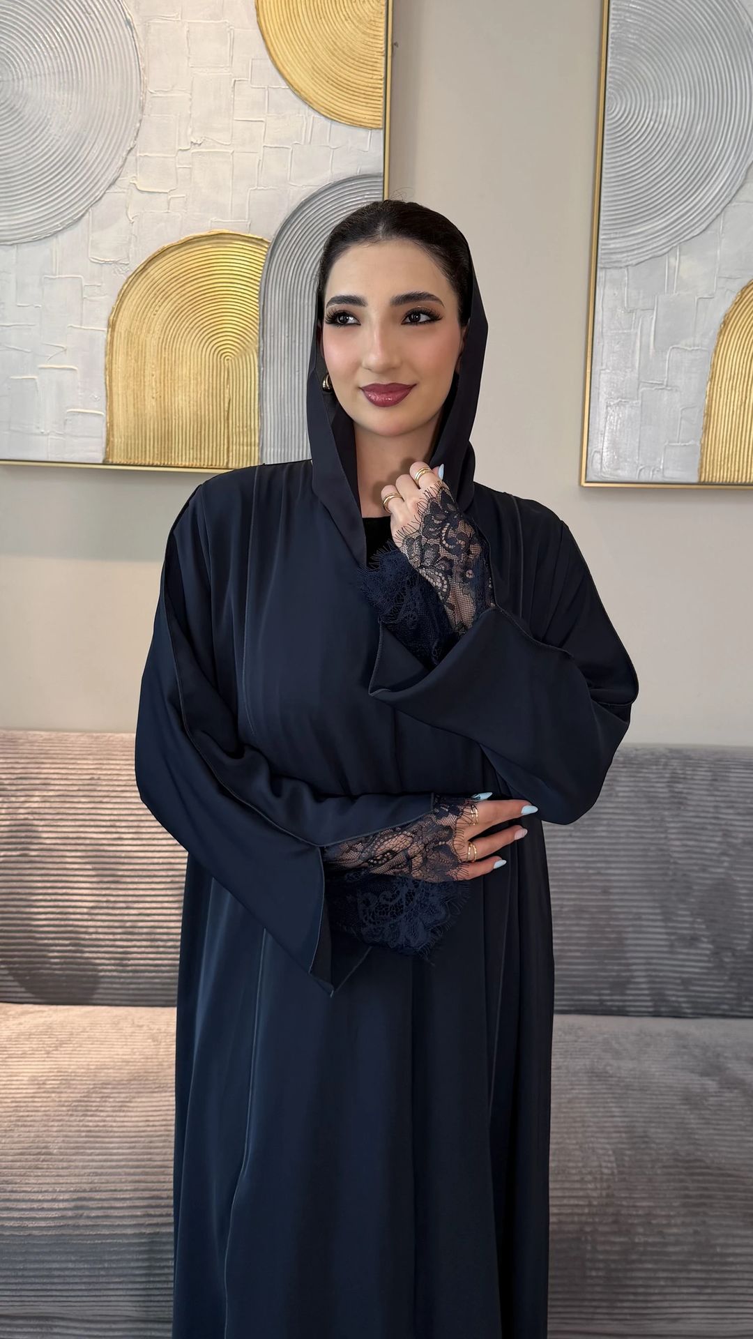 Badia lace Abaya Deep Navy - 1
