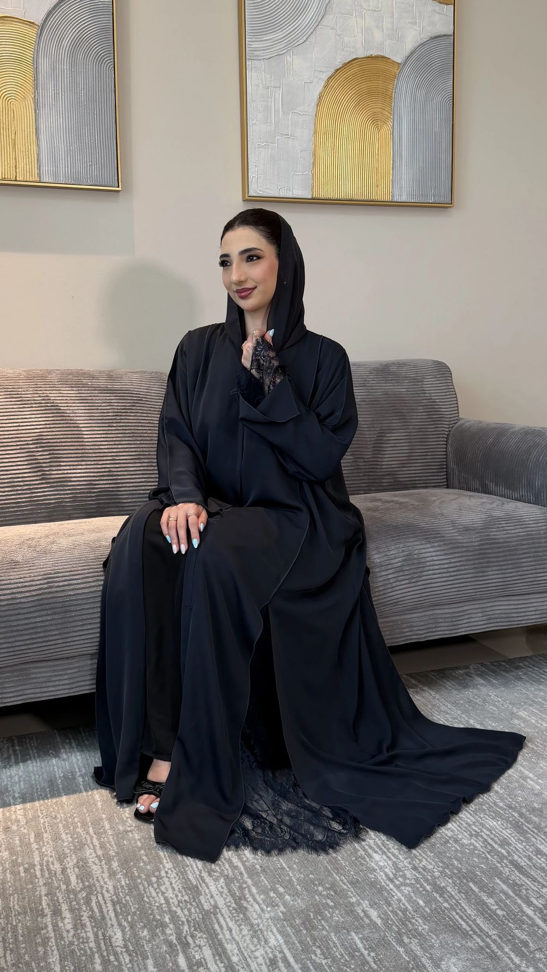 Badia lace Abaya Deep Navy - 2