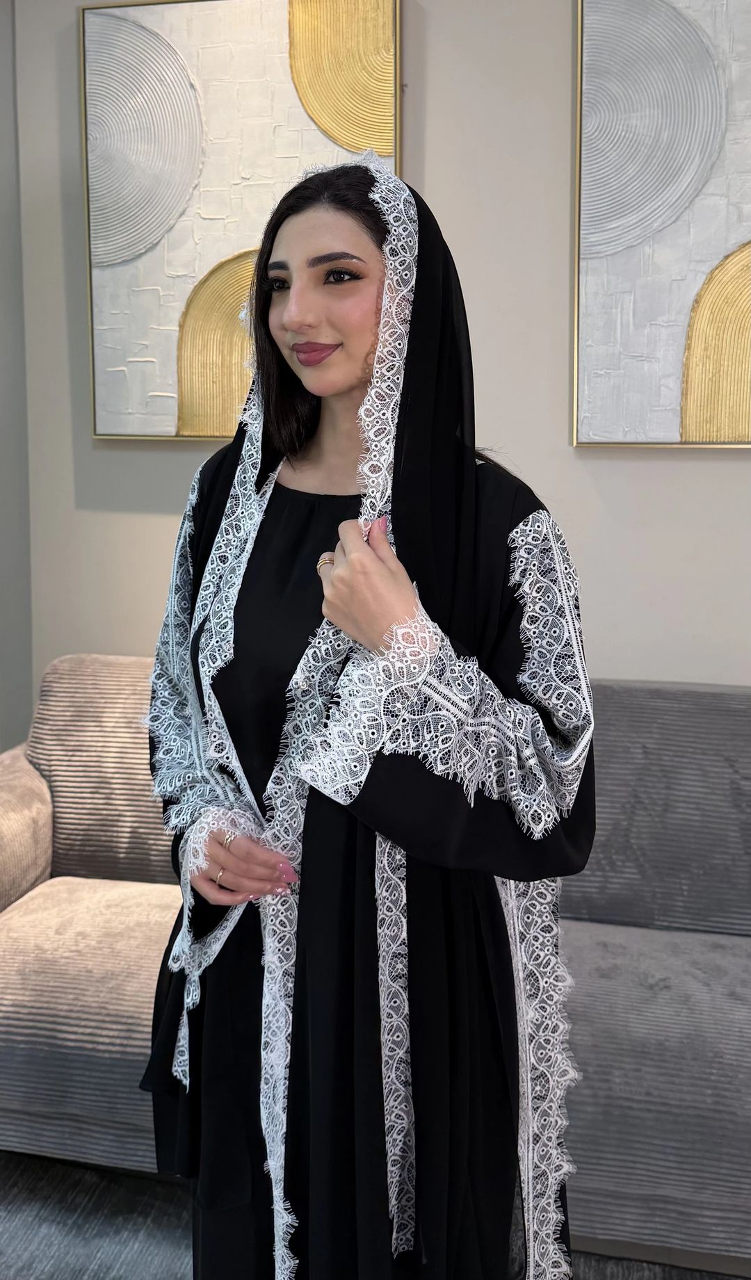 Ashwaq Abaya black /white - 1