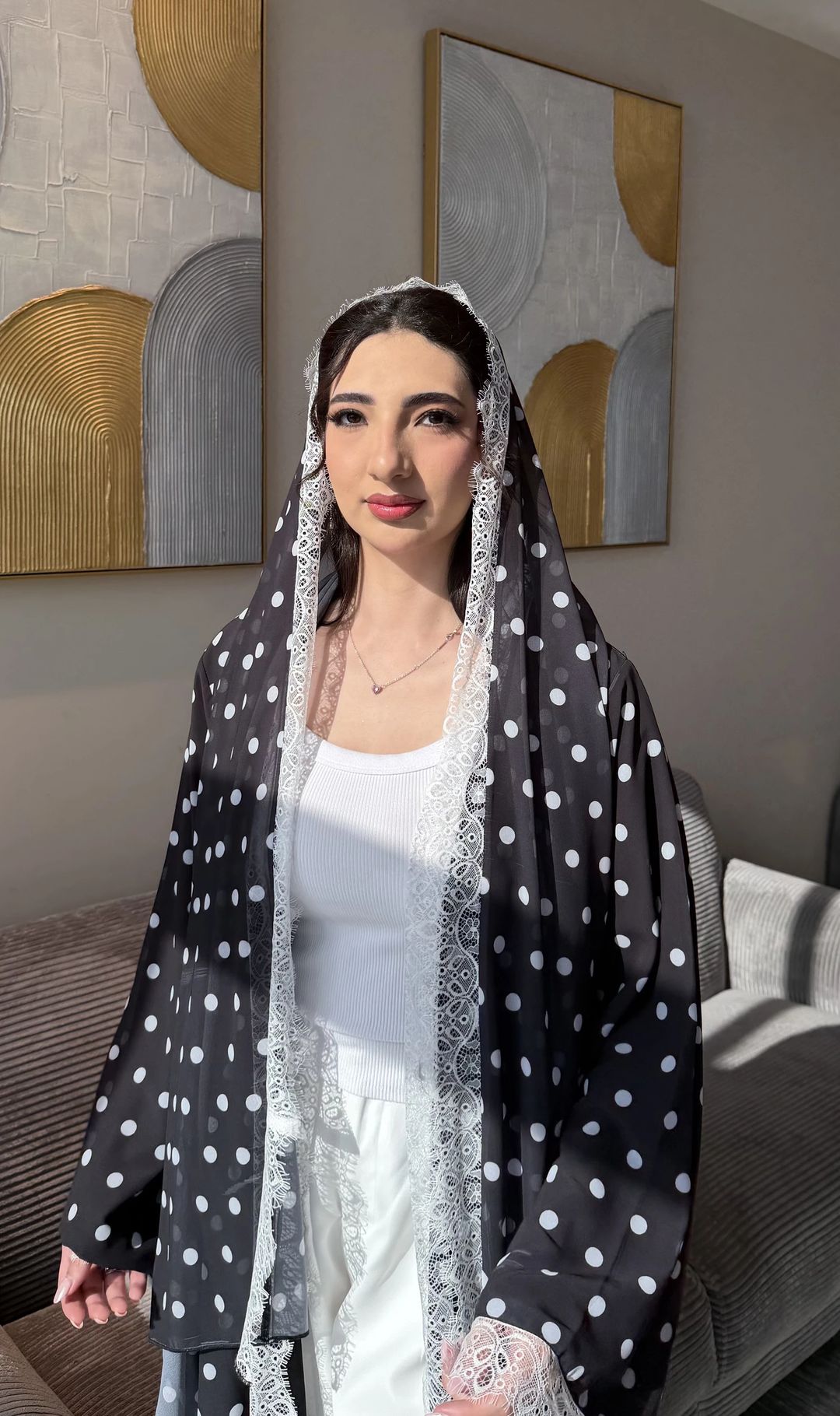 Marmar polka dot abaya - 1