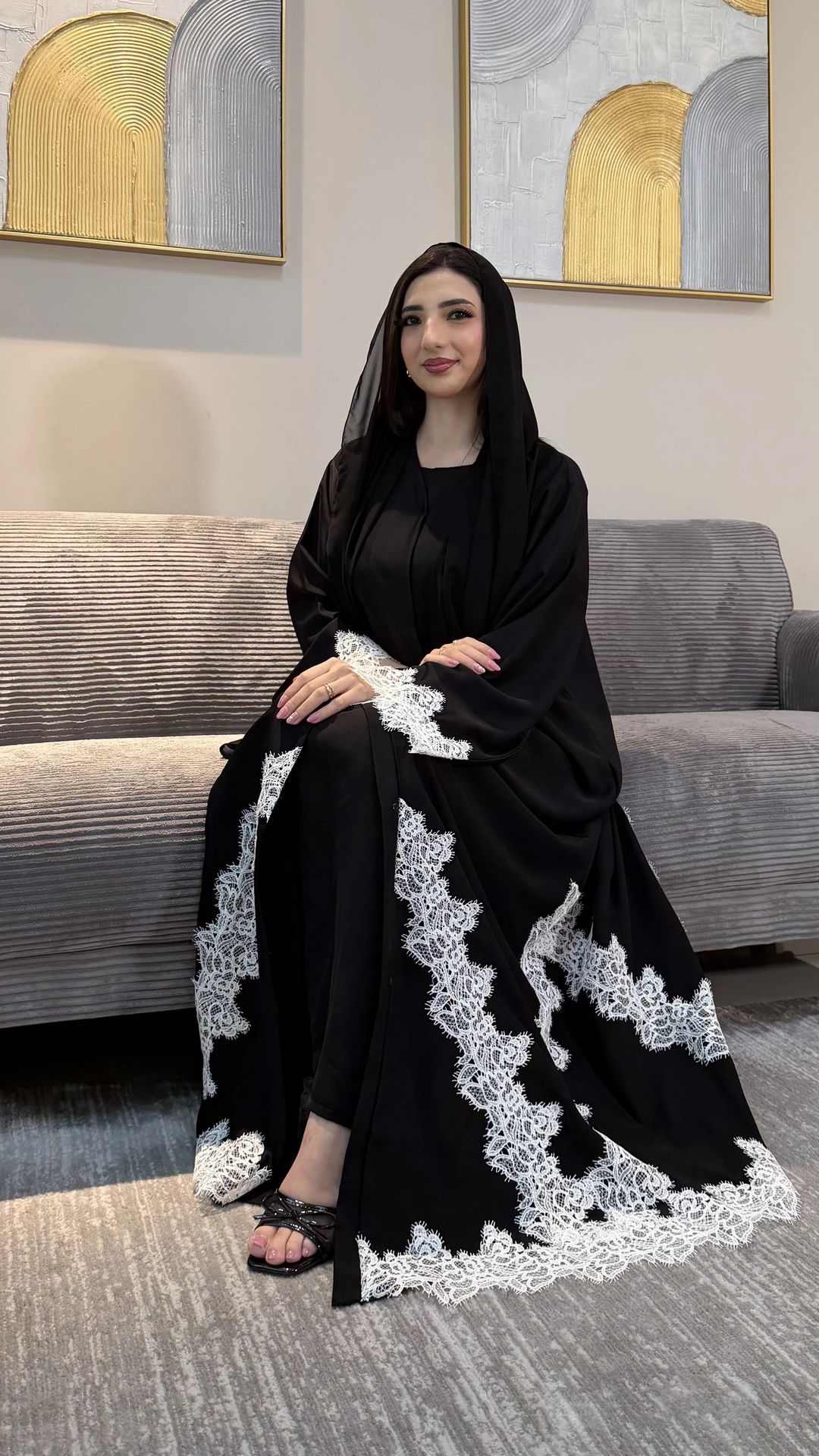 Hamda abaya black / White - 1