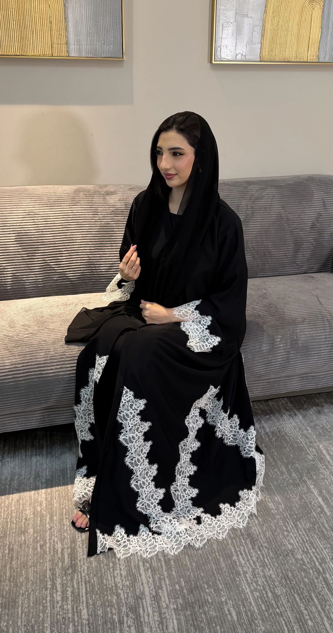 Hamda abaya black / White - 2