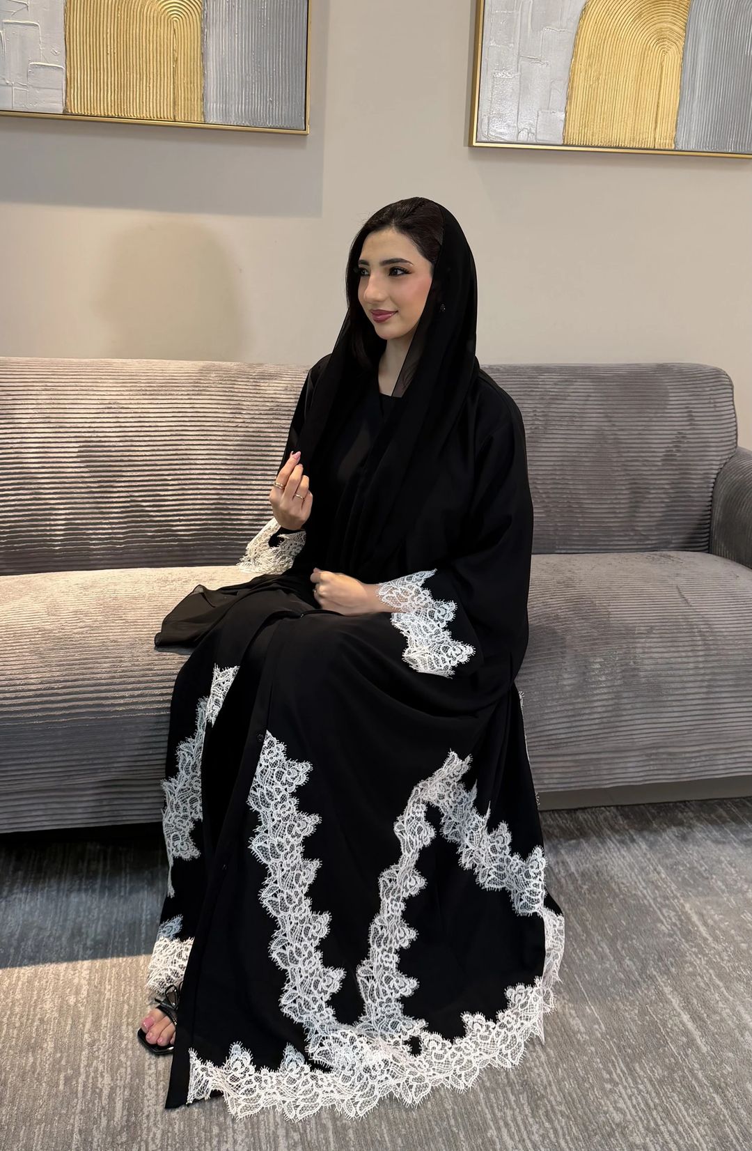 Hamda abaya black / White - 3