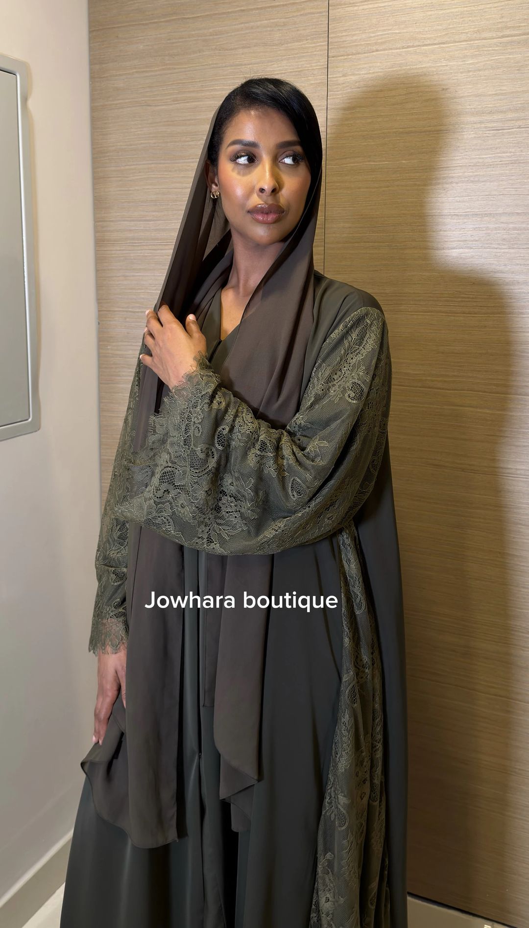 Maysarrah lace abaya olive - 1