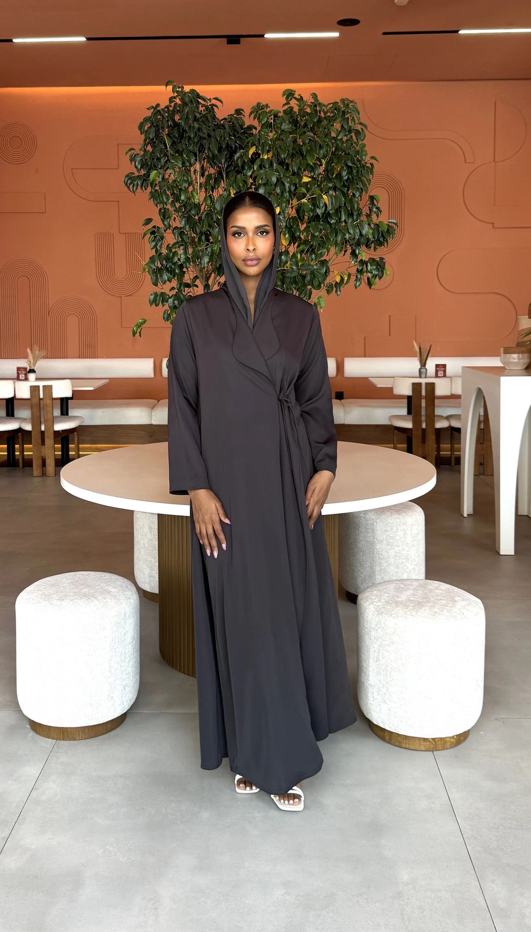 Amal dark grey tie abaya - 1
