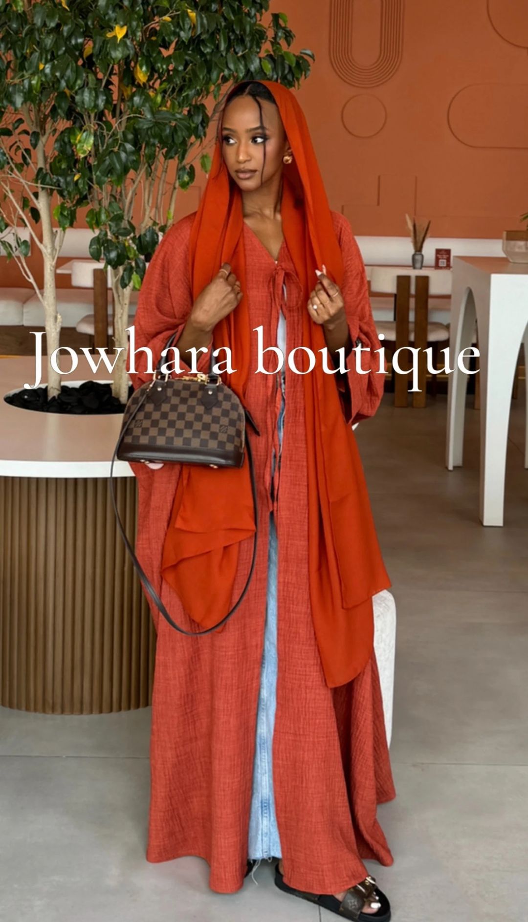 Ahlam Linen Abaya Orange - 1