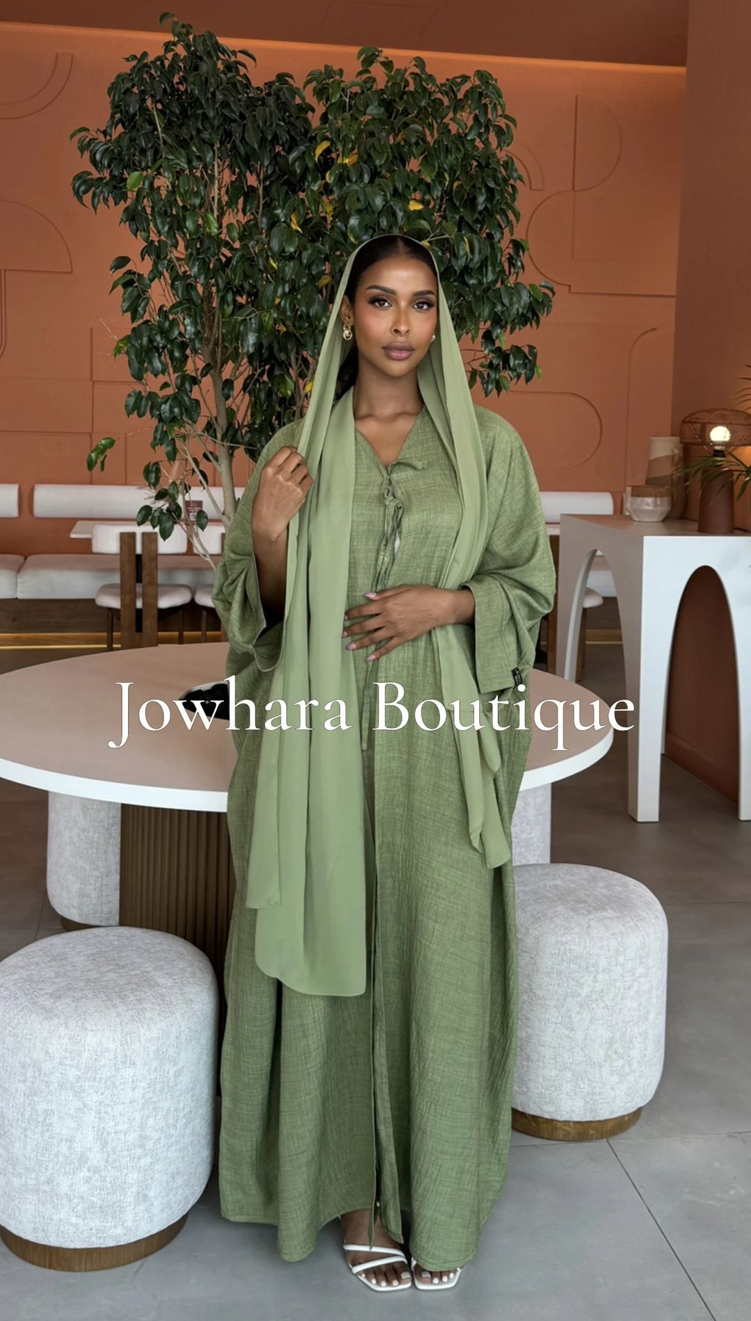 Ahlam Linen Abaya Green - 1