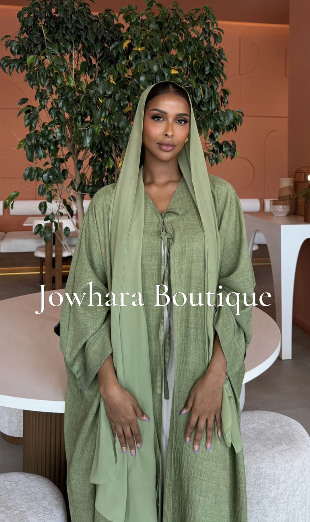 Ahlam Linen Abaya Green - 2
