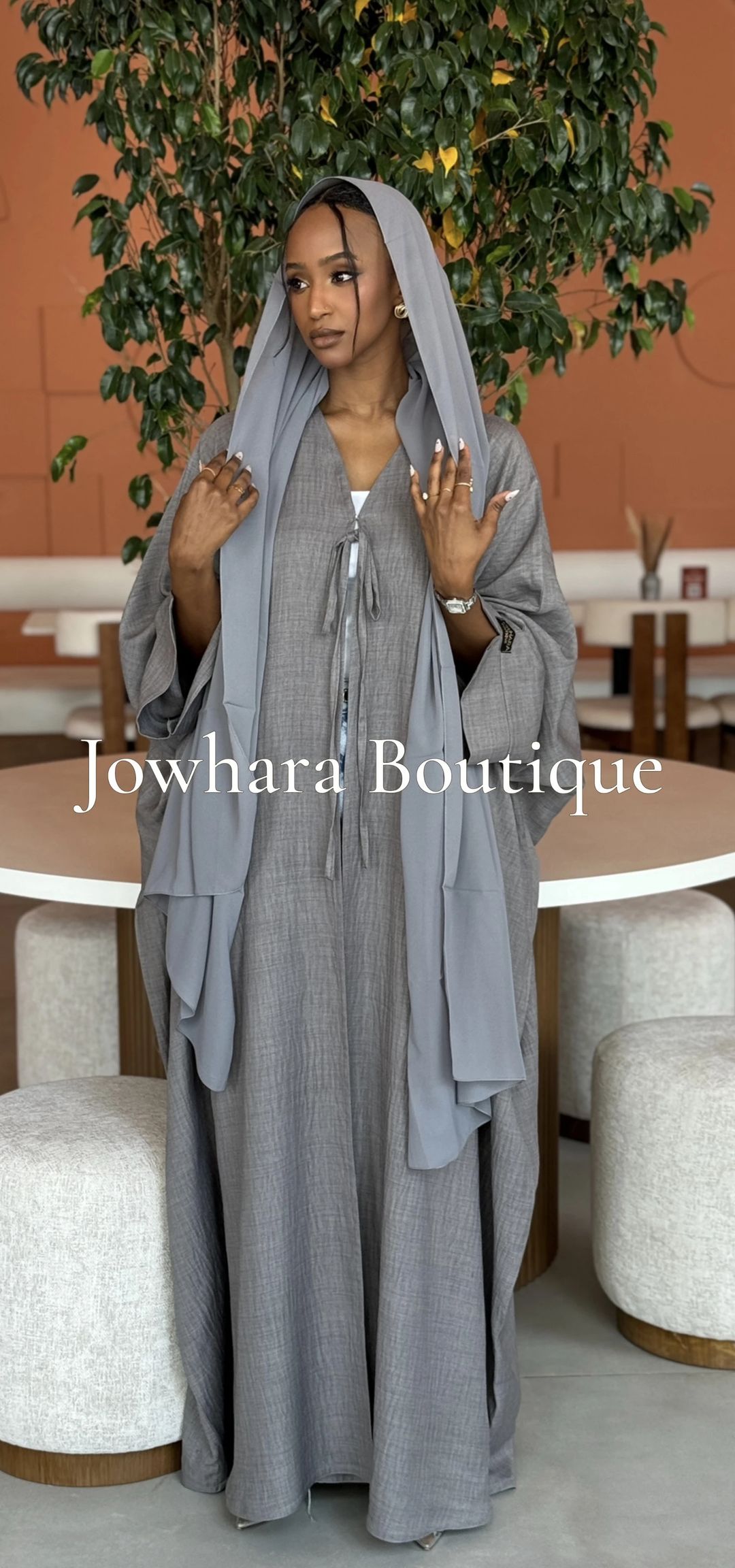 Ahlam Linen Abaya Grey - 1