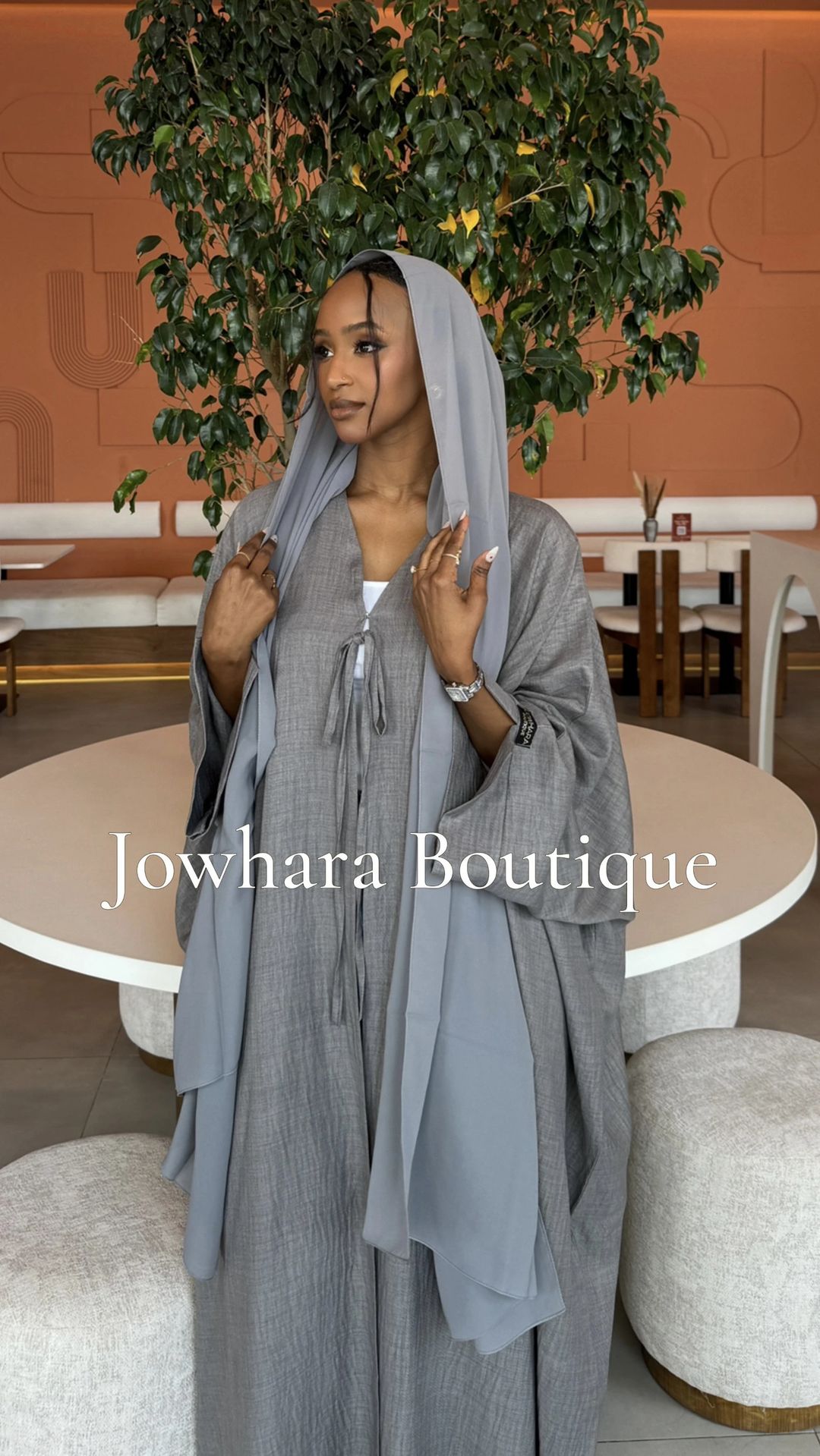 Ahlam Linen Abaya Grey - 2