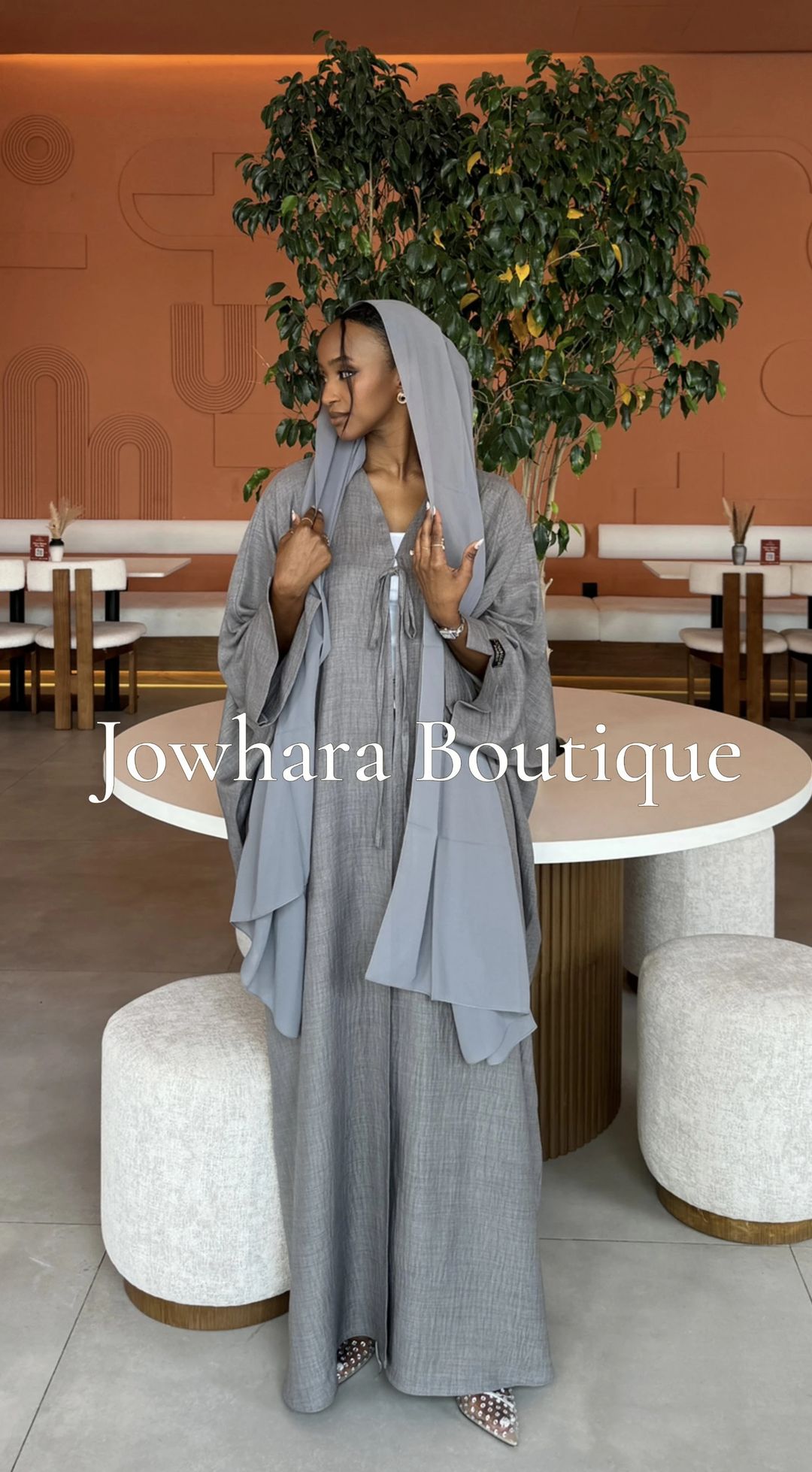Ahlam Linen Abaya Grey - 3