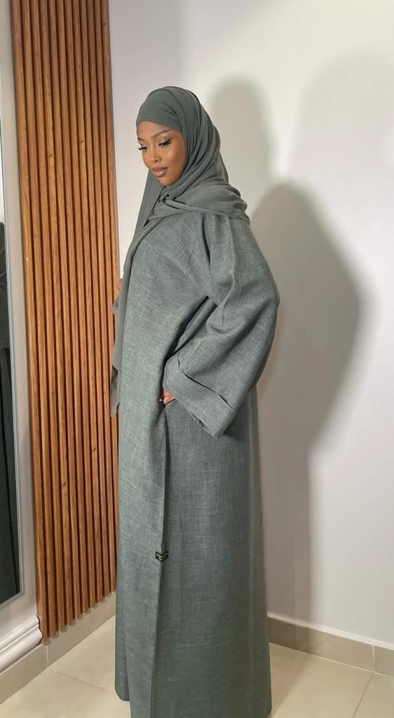 Linen Olive Closed Abaya - 2