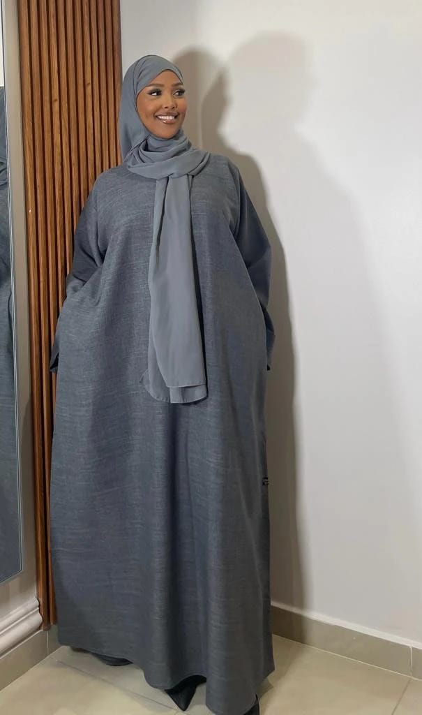 Linen Grey Closed abaya - 2