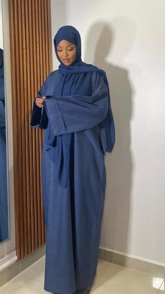 Linen navy blue closed abaya - 1