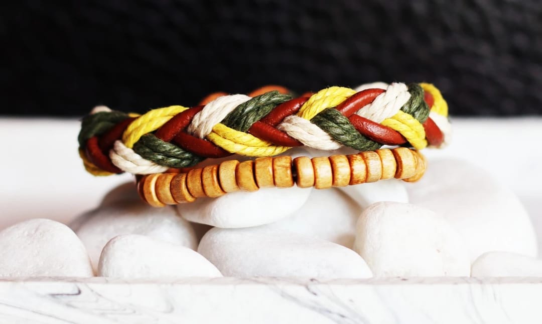 Colourful Leather Chain Bracelet & Wooden Handcrafted Bracelet - 2