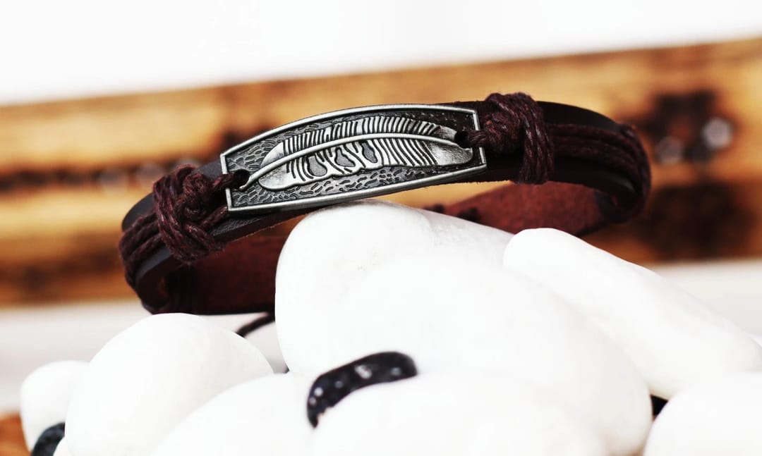 Dreams Catcher Feather, Stainless Steel & Leather Handcrafted - 1