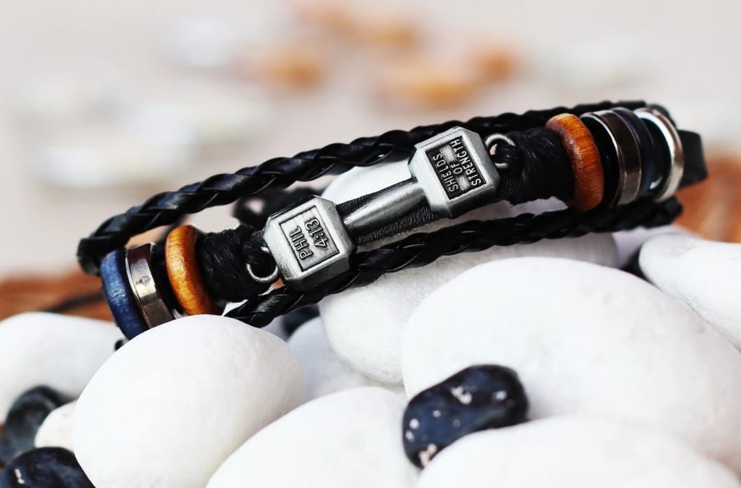 It_s Gym Time Stainless Steel _ Leather Hand Crafted Bracelet - 1