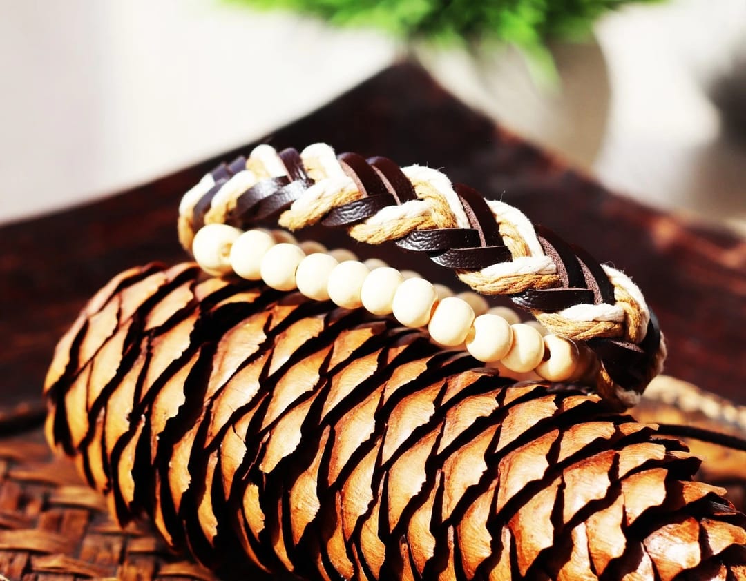 Lovely Pine Brown Braided, Wooden Beaded Bracelet - 1
