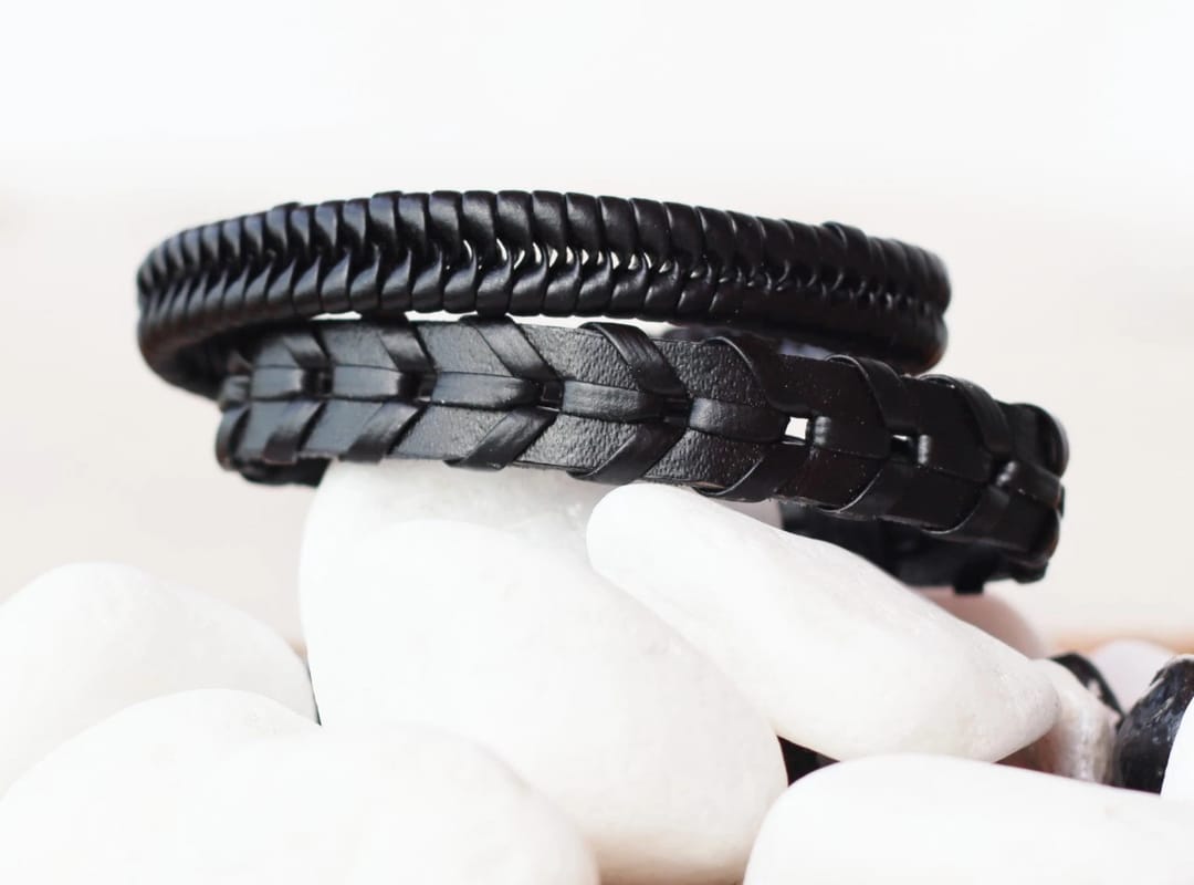 Modern Braided Hand Crafted Leather Bracelets , Black - 1