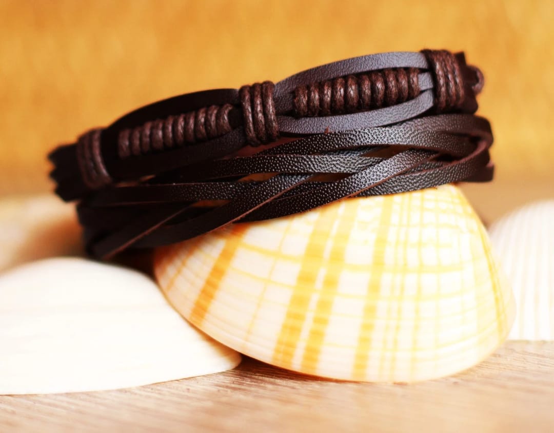 Vintage Brown Leather Rope  Chain, Hand Crafted Bracelete - 1