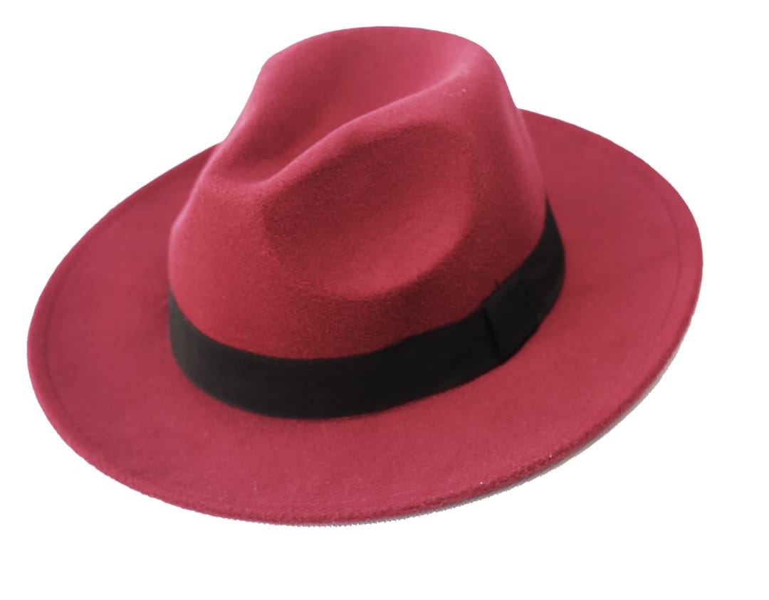 Burgundy ST Fedora Hat Edition Woolen Brim ,Panama Caps - 1