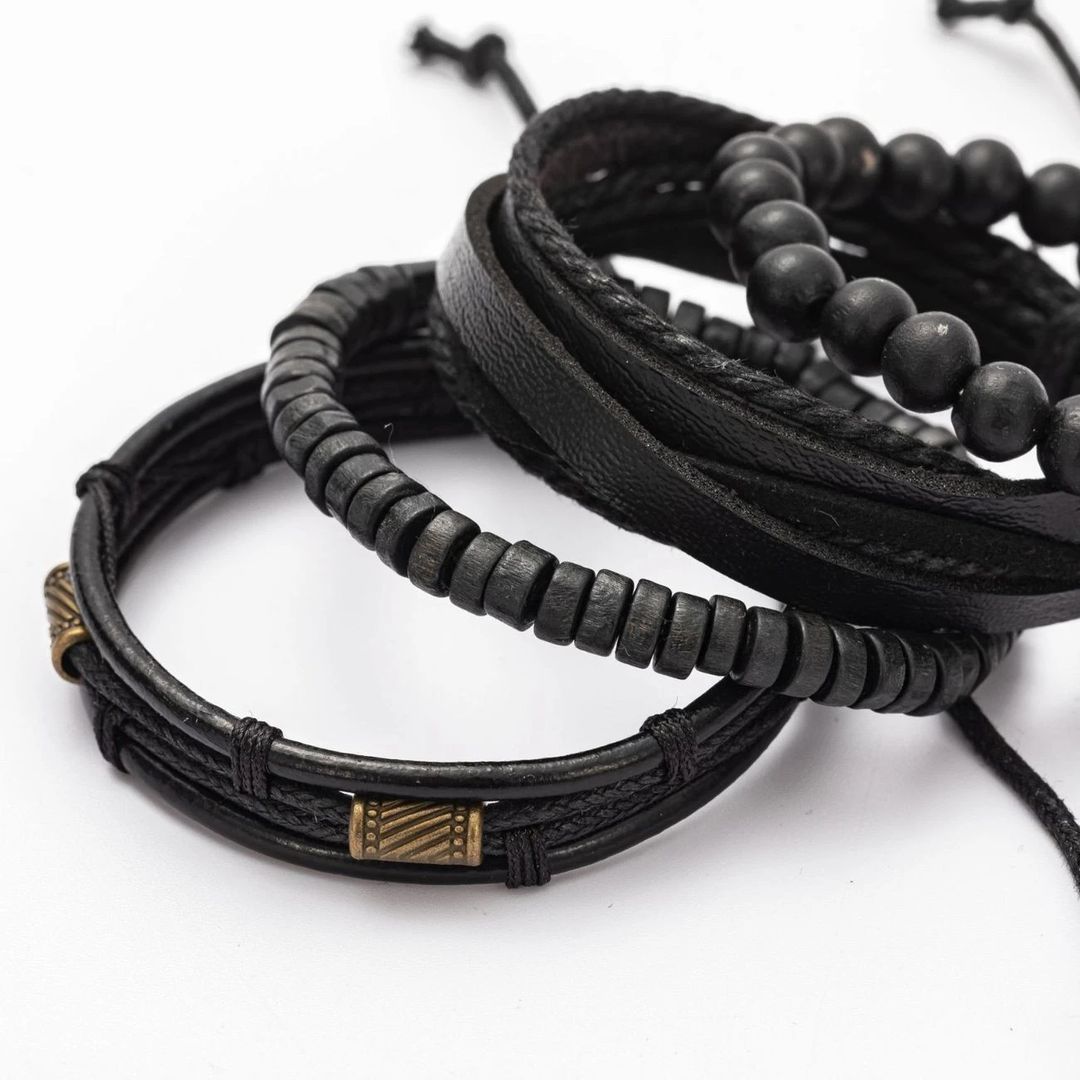 4 Pieces Men Beaded Punk Hip Bracelet - 2