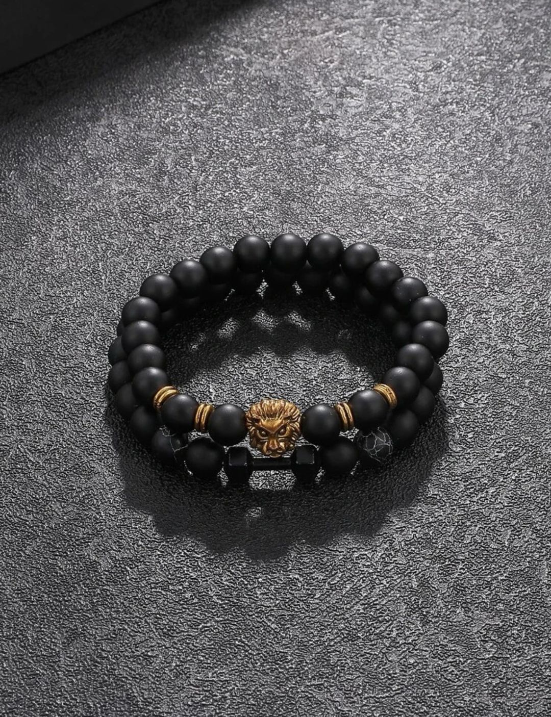 2 Pieces Men Lion Head Style Beaded Bracelet - 1