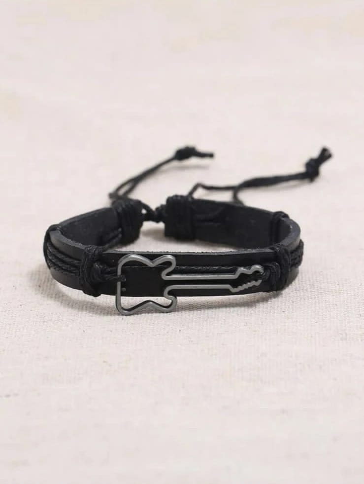 Alloy Guitar Woven Leather Handmade Bracelet - 1