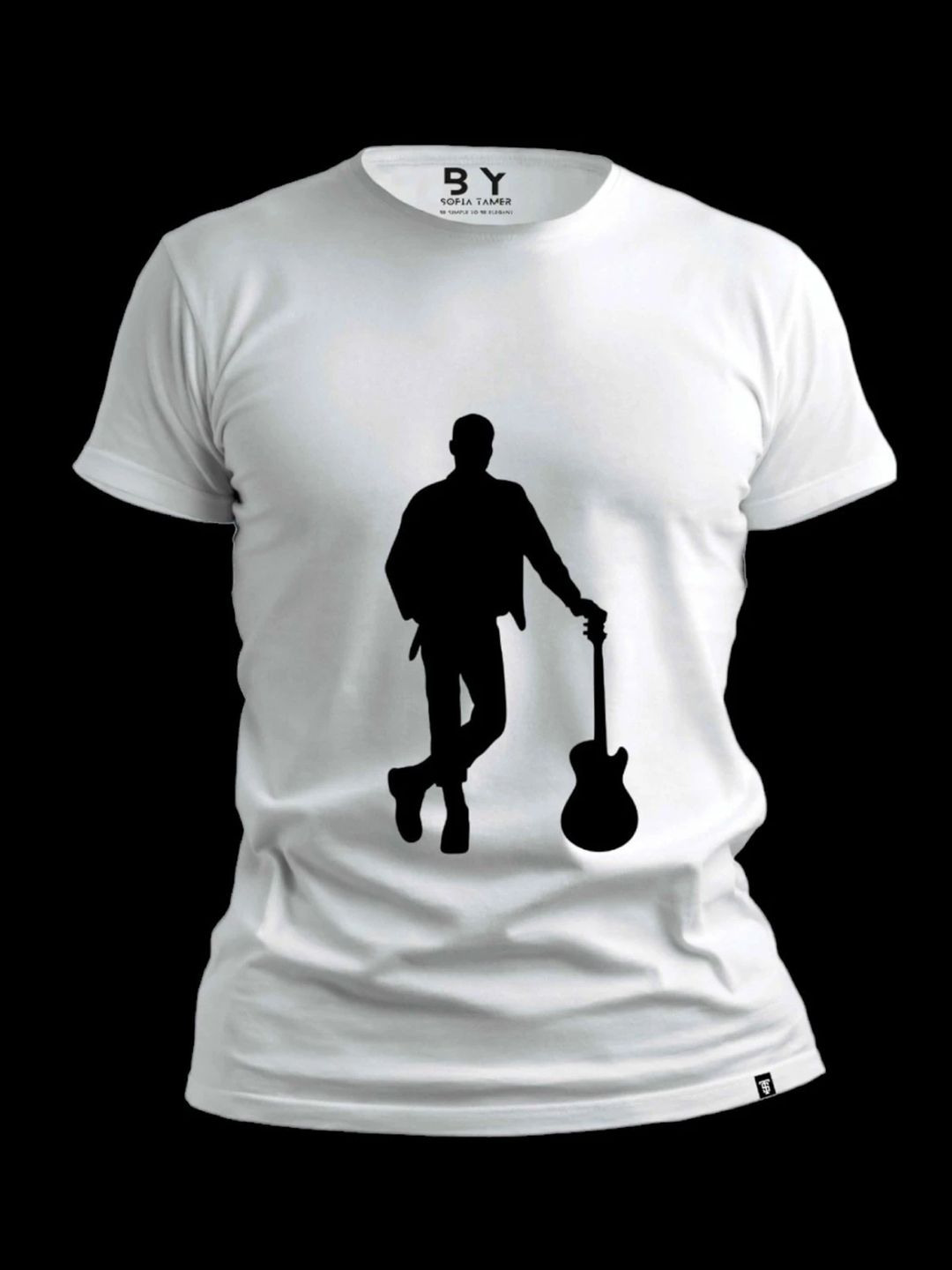 Man with Guitar Design T Shirt- White - 1
