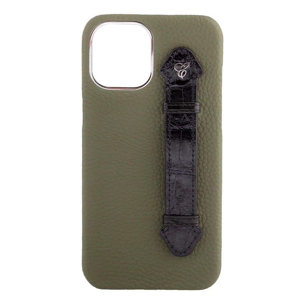 Olive Green Togo/ Black Croc Side Finger case for 12 Pro Max - 4