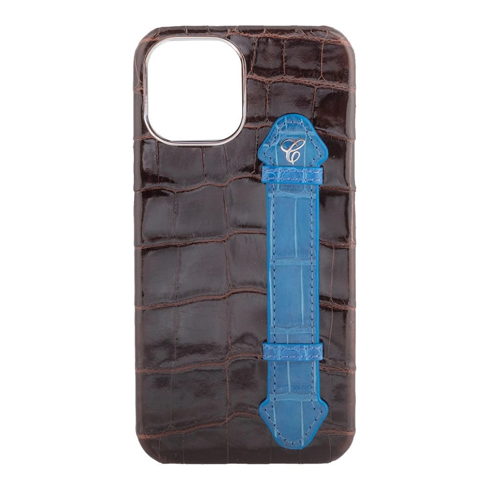 Brown Croc Blue Side Finger case for 12 Pro max - 1