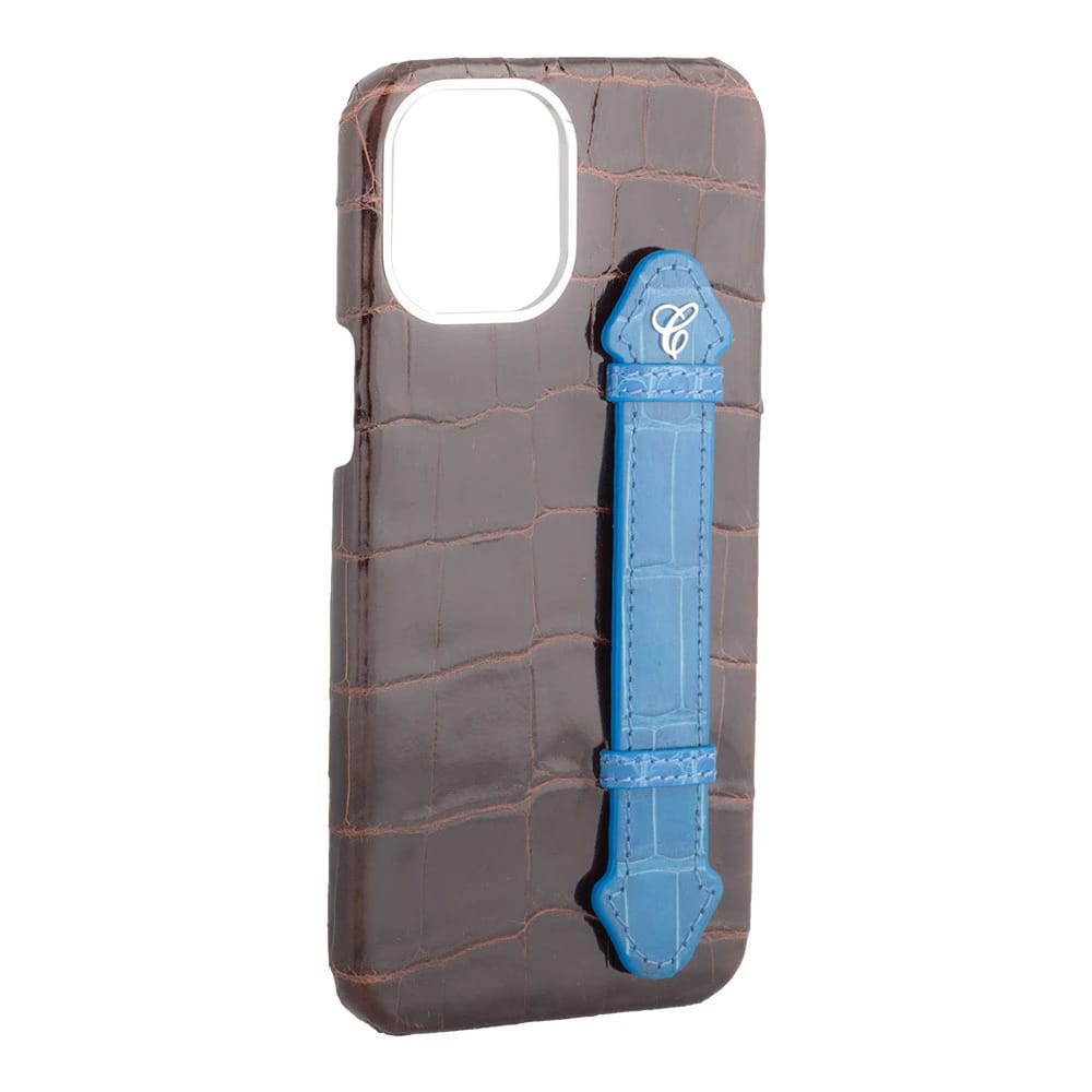 Brown Croc Blue Side Finger case for 12 Pro max - 3