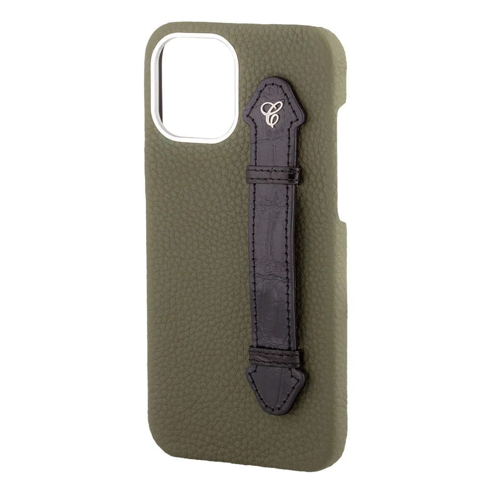 Olive Green Togo/ Black Croc Side Finger case for 12 Pro Max - 2