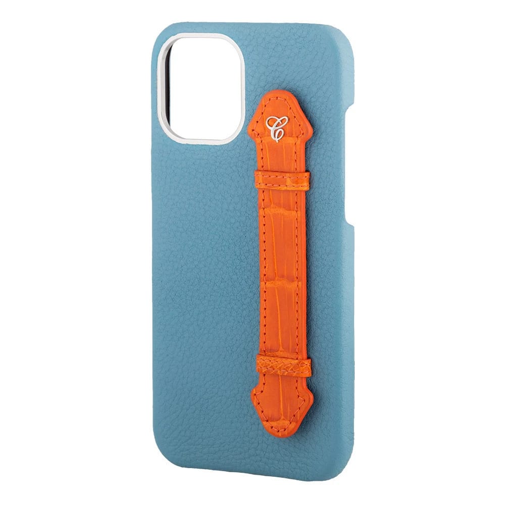 Pastel Blue Togo/ Orange Croc Side Finger case for 12 Pro - 3