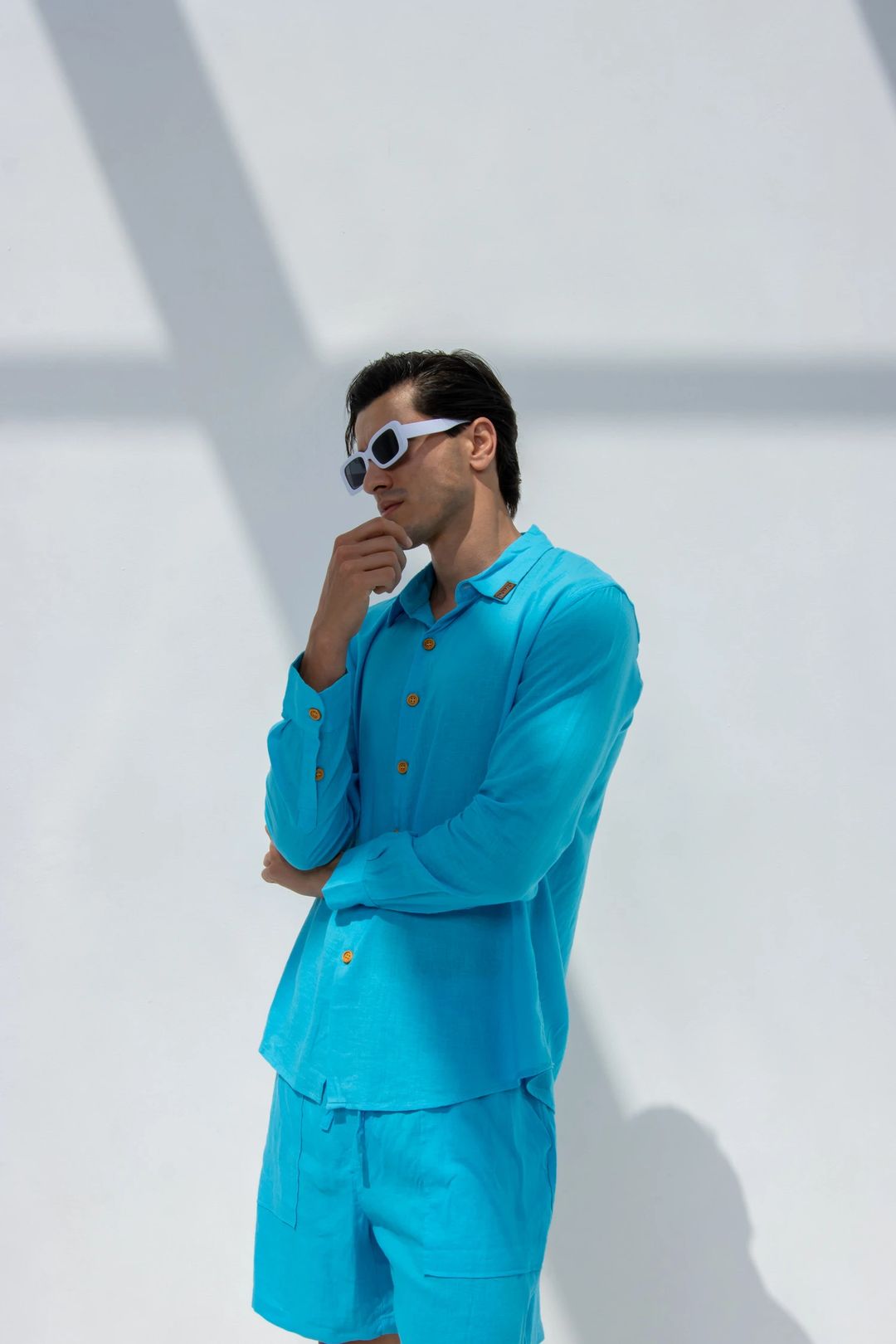 Linen Set  (shirt, trouser, short) - Blue - 5