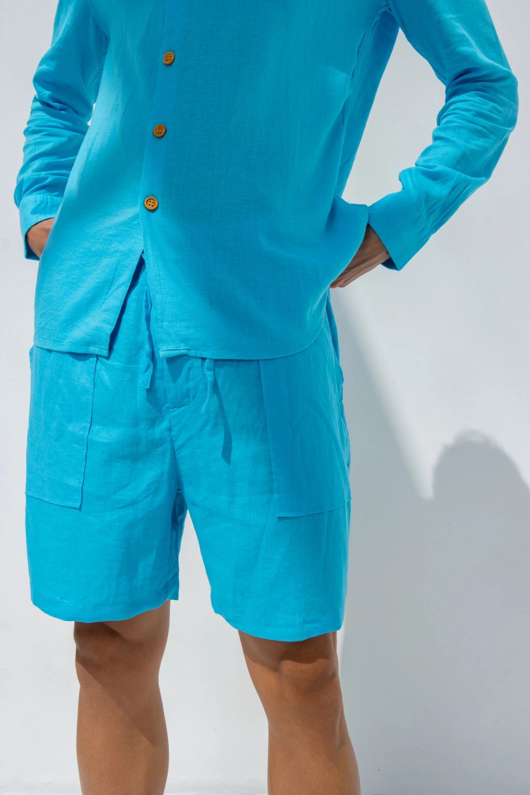Linen Set  (shirt, trouser, short) - Blue - 6