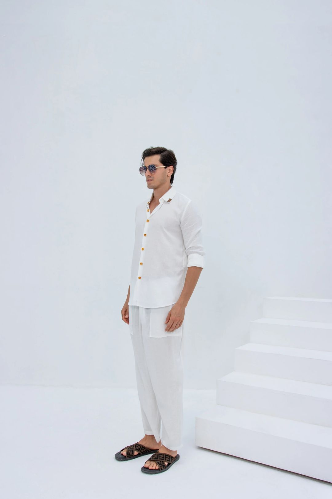 Linen Set  (shirt, trouser, short) - White - 5