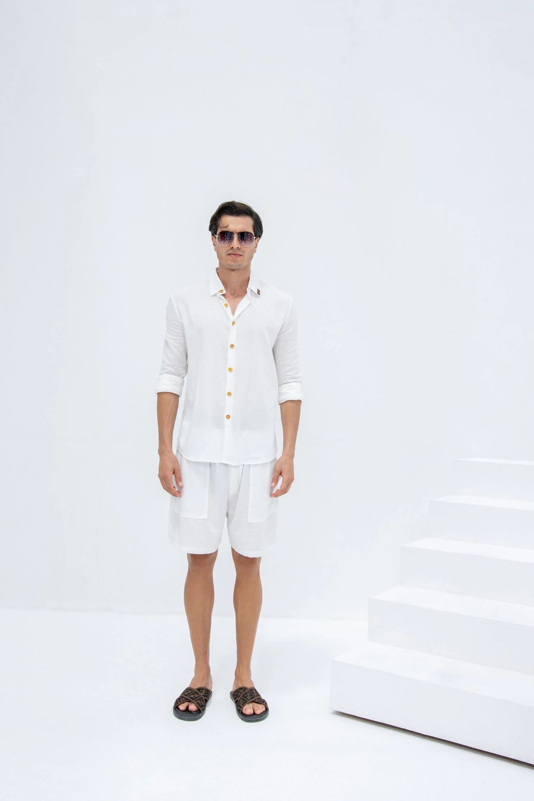Linen Set  (shirt, trouser, short) - White - 7