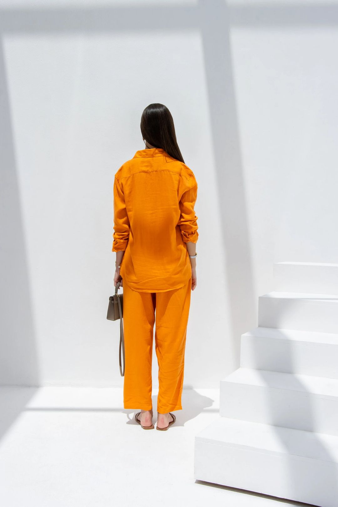Linen Set  (shirt, trouser, short) - Orange - 2