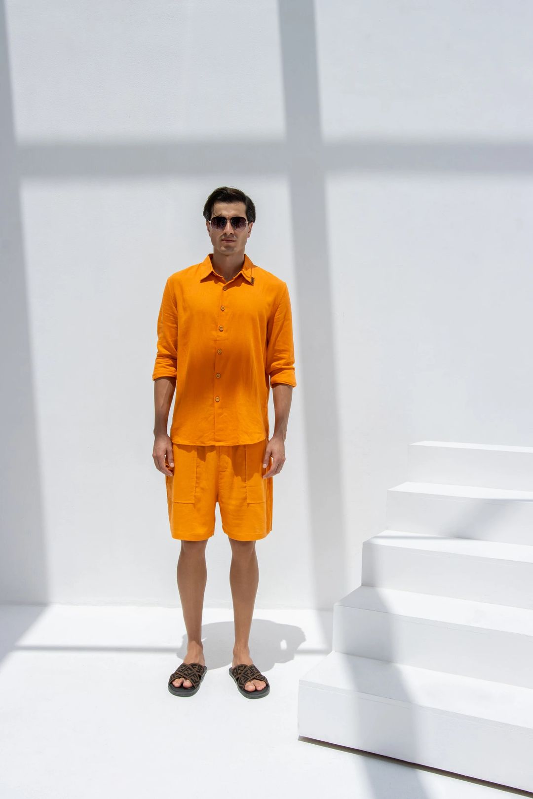 Linen Set  (shirt, trouser, short) - Orange - 6
