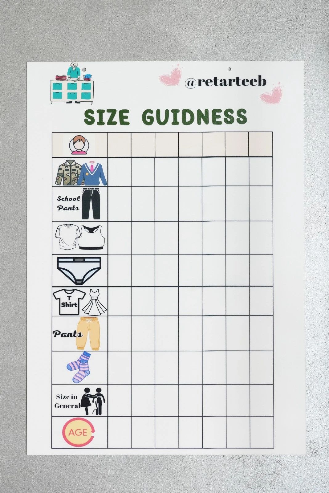 A2 Size Guide Board - Laundry Room Clothing Organizer - 1
