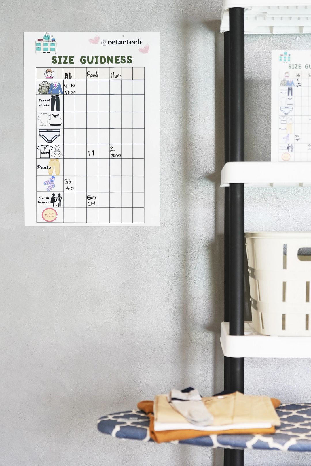 A2 Size Guide Board - Laundry Room Clothing Organizer - 2