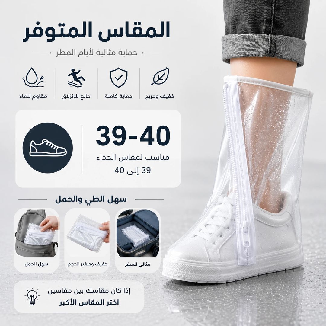 غطاء أحذية للكبار ضد المطر – مقاس 39-40 للجنسين | مقاوم للماء والانزلاق - 1
