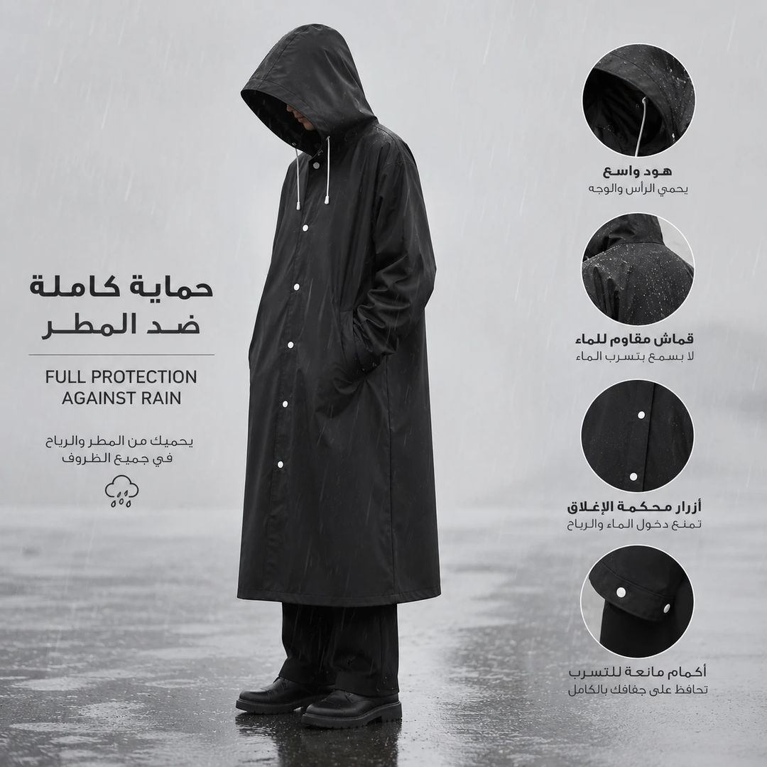 Waterproof Adult Raincoat – Unisex Black Free Size Jacket - 1