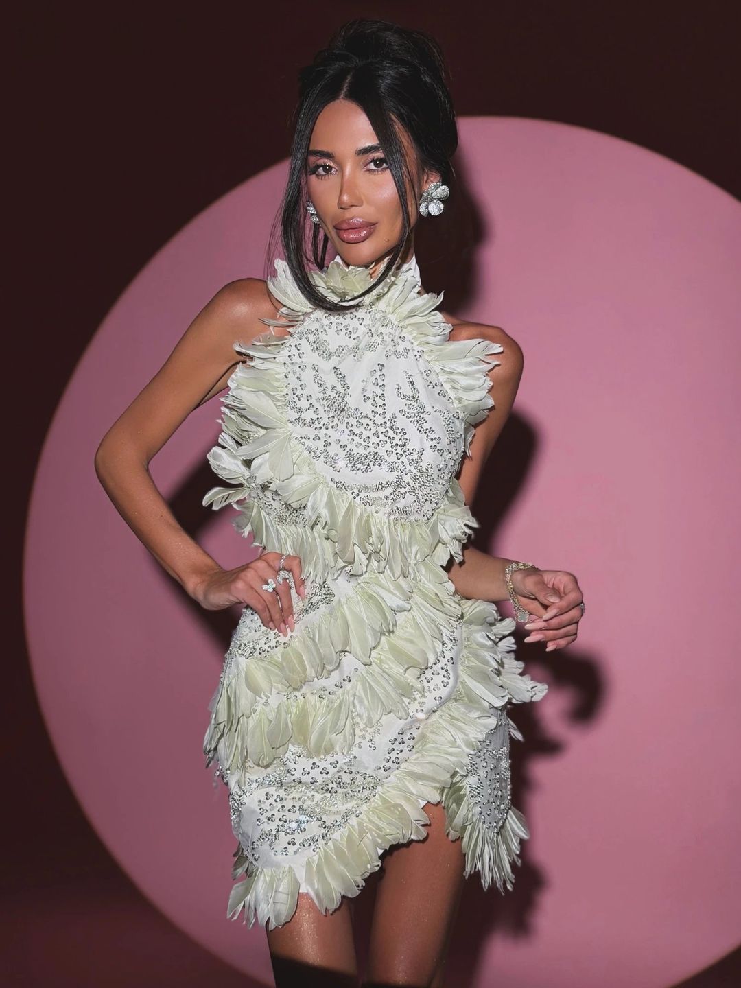 Dress with feathers (light Green) - 1