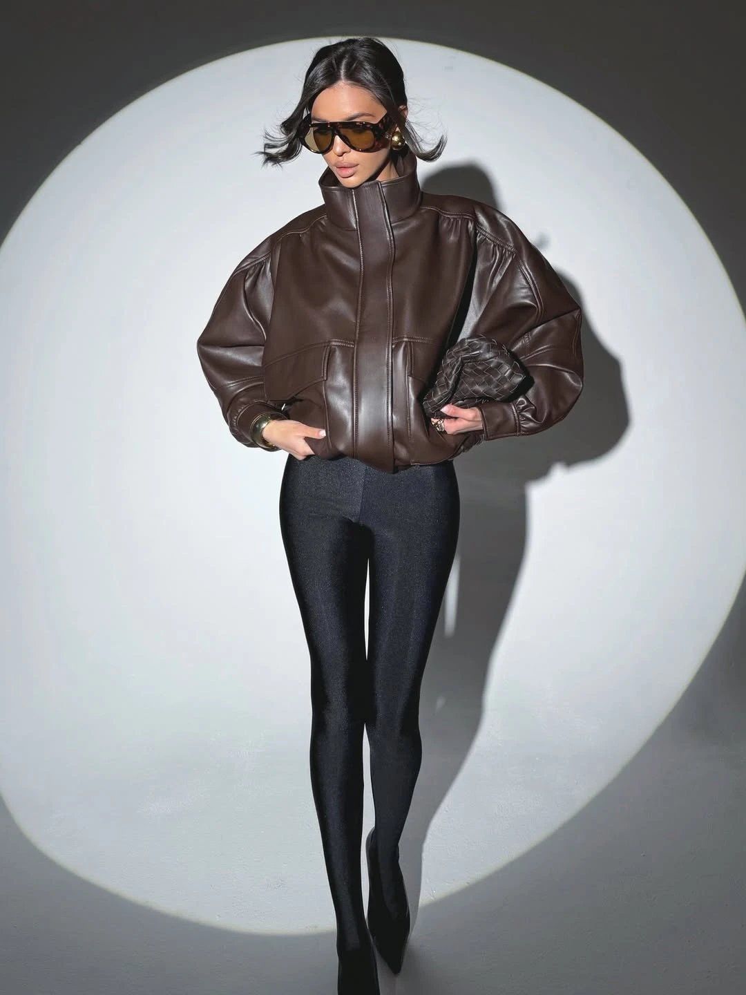 Leather Jacket with pockets (Brown) - 3