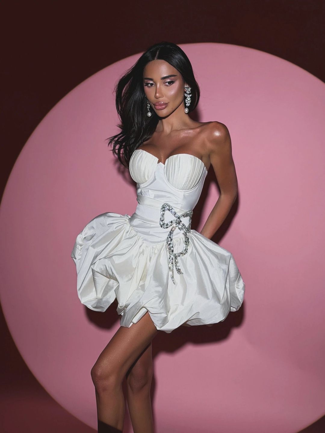 Dress with a bow (White) - 4
