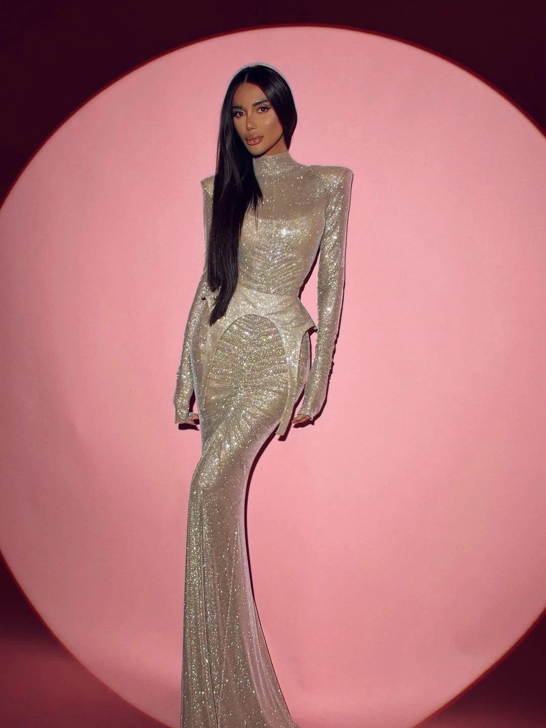 Beige long dress with Stones - 3